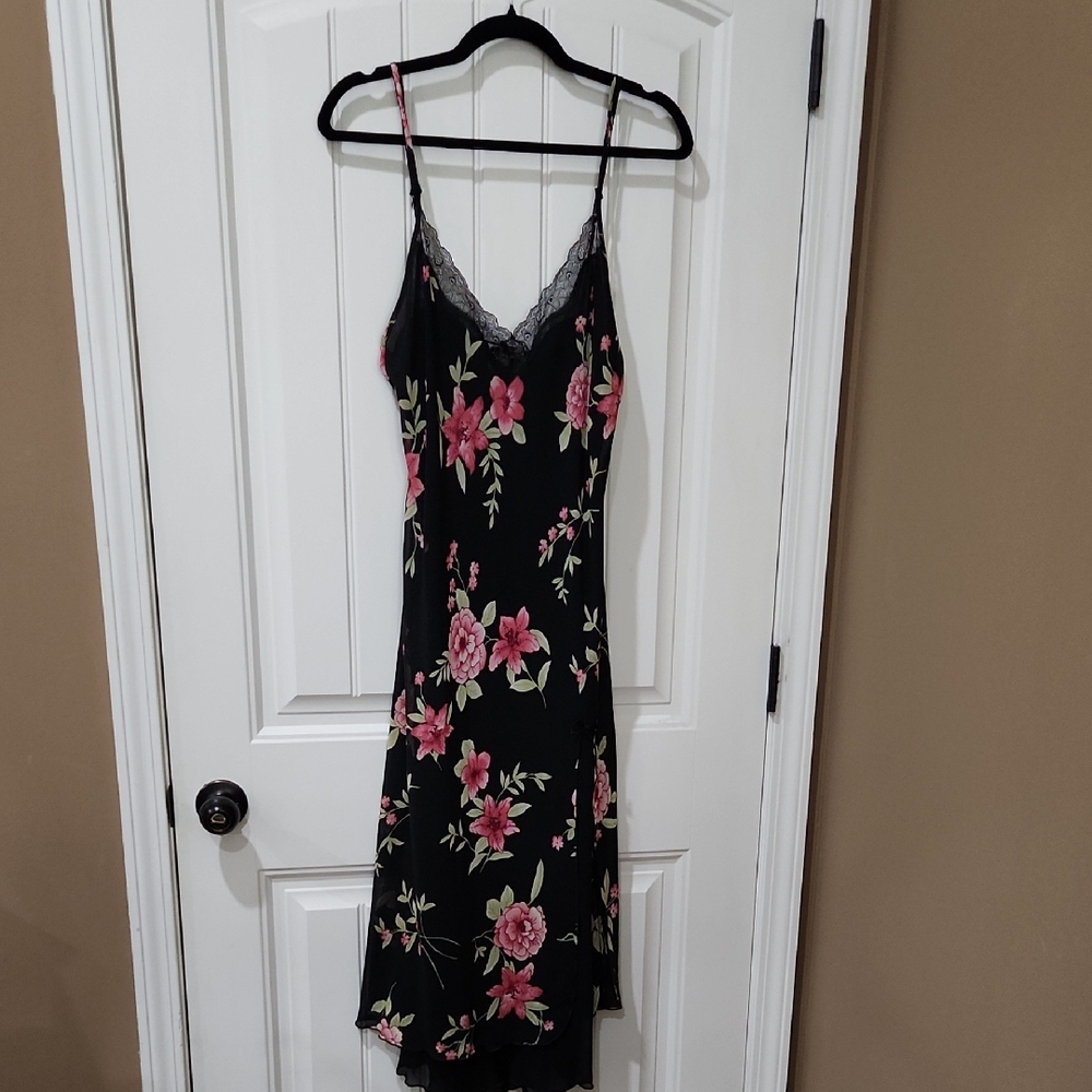 Floral Black and Pink Women's Slip Dress